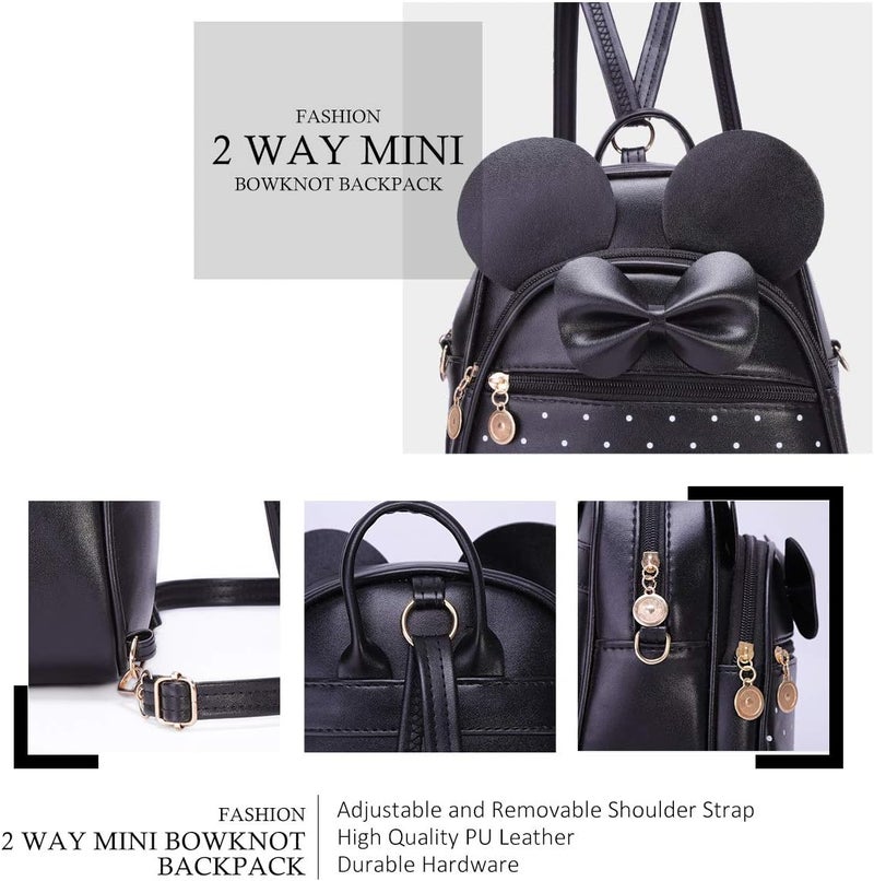 KL928 Girls Mini Backpack Bowknot Polka Dot Cute Small Daypacks Convertible Shoulder Bag Purse for Women - Image 2